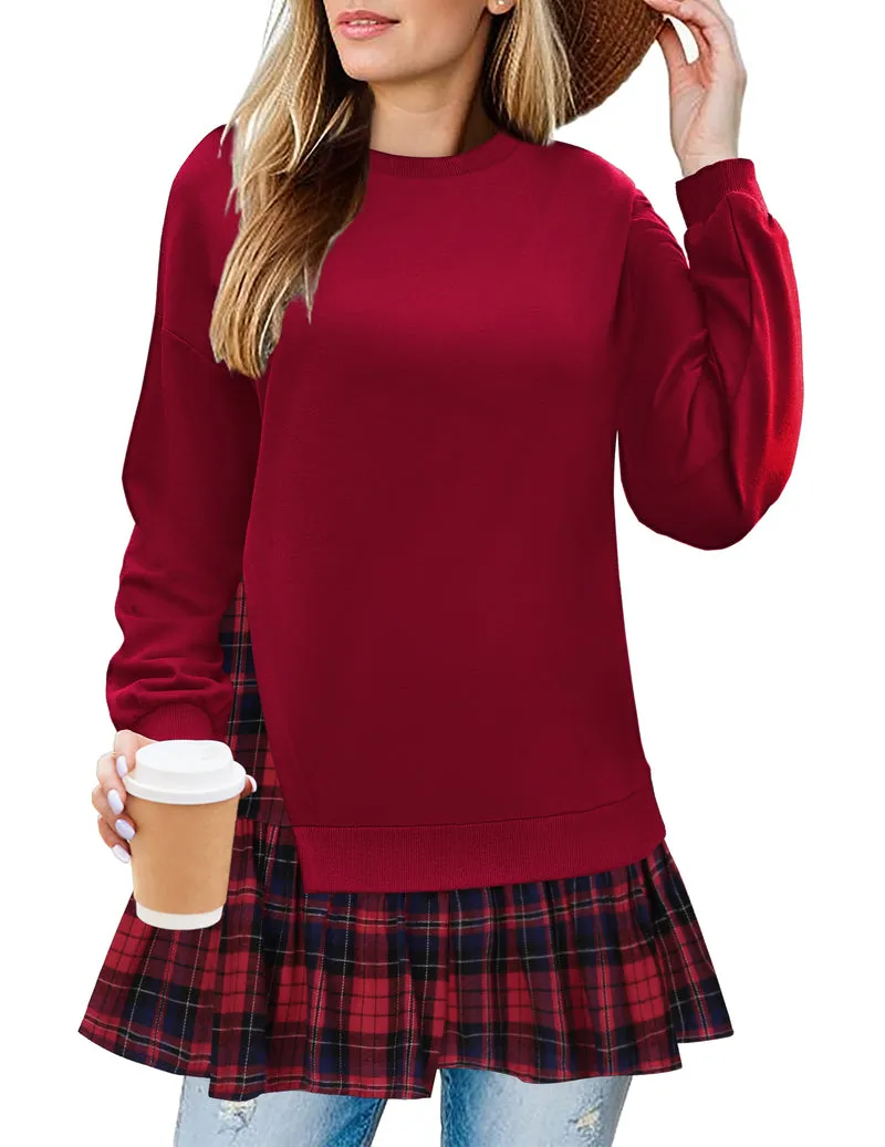 Zeagoo Women Oversized Sweatshirt Plaid Patchwork Dress